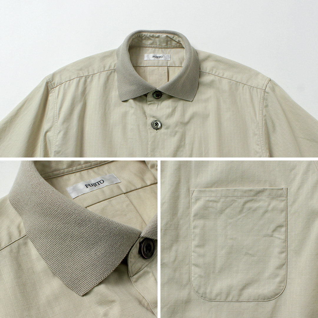 FUJITO / Rib-Collar Ripstop Shirt