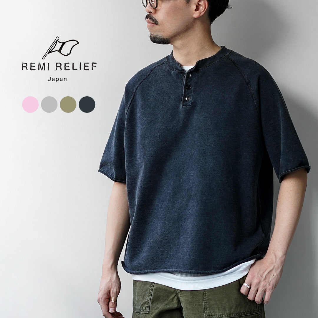REMI RELIEF / Supima 毛圈布亨利领短袖圆领圆领毛衣
