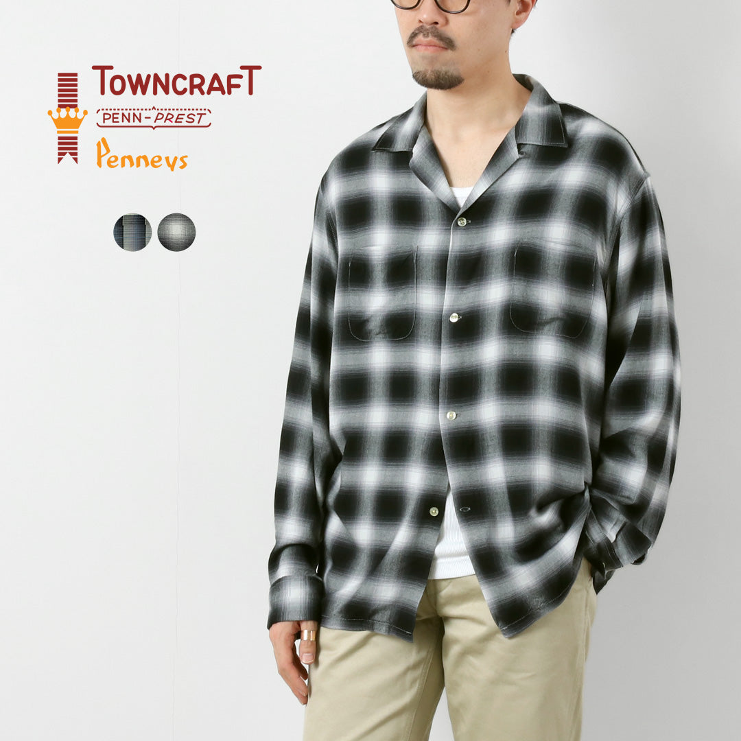 TOWNCRAFT / 60s Ombre Rayon Long-Sleeve Loop Collar Shirt