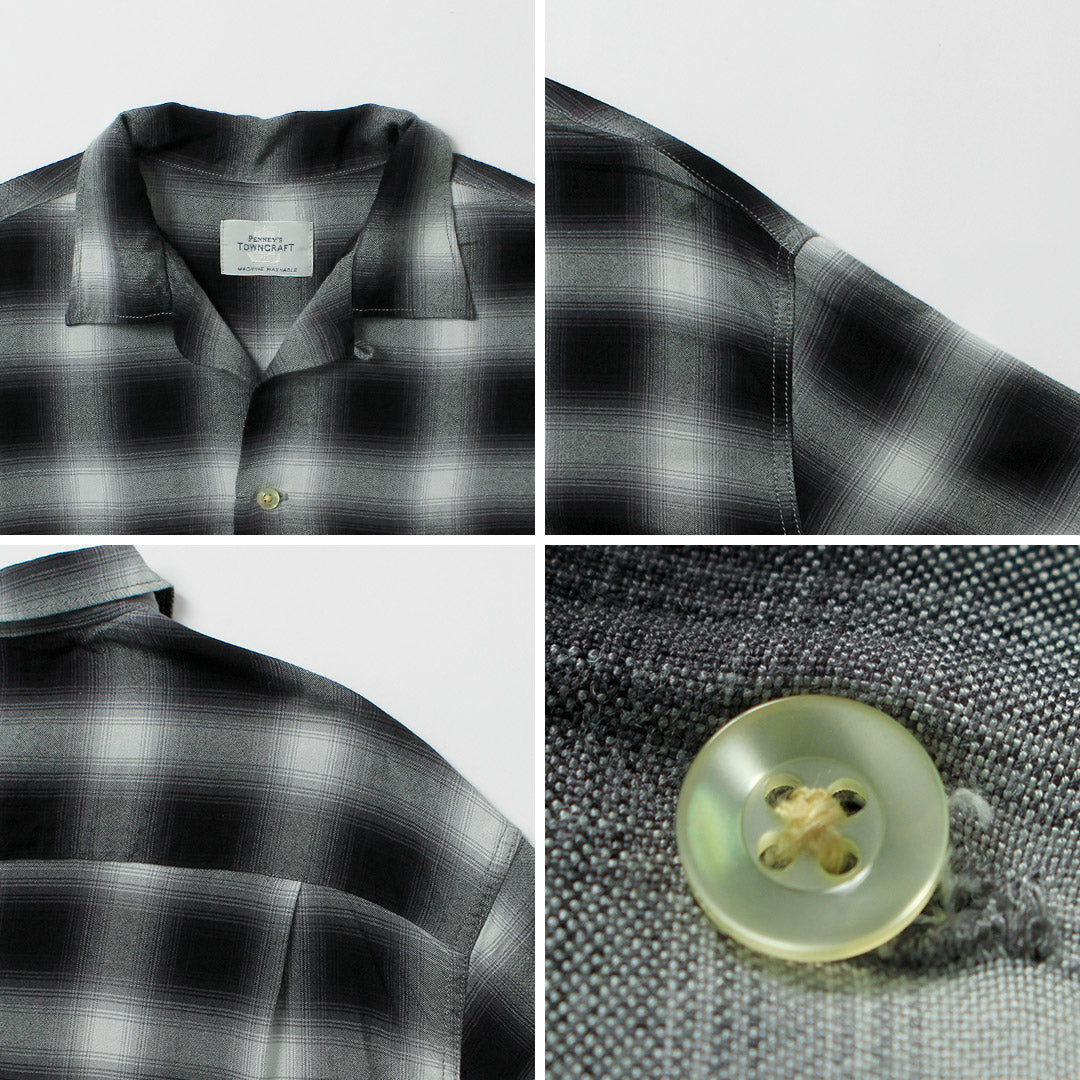 TOWNCRAFT / 60s Ombre Rayon Long-Sleeve Loop Collar Shirt