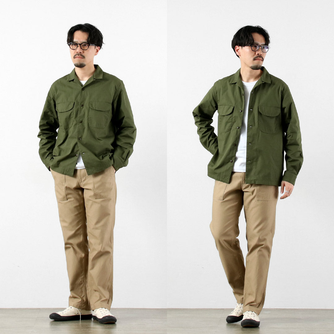 FOB FACTORY / F3515 Vat-dyed Poplin Open Collar Shirt