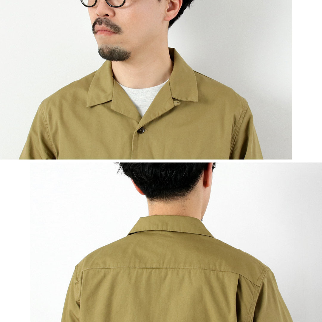 FOB FACTORY / F3515 Vat-dyed Poplin Open Collar Shirt