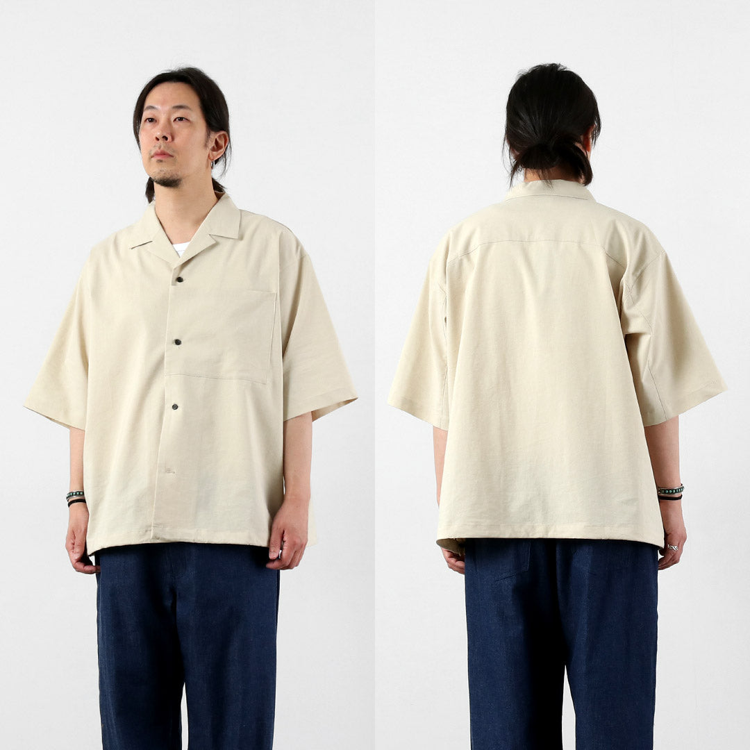 BASISBROEK / Linen-Blend Stretch Open Collar Shirt