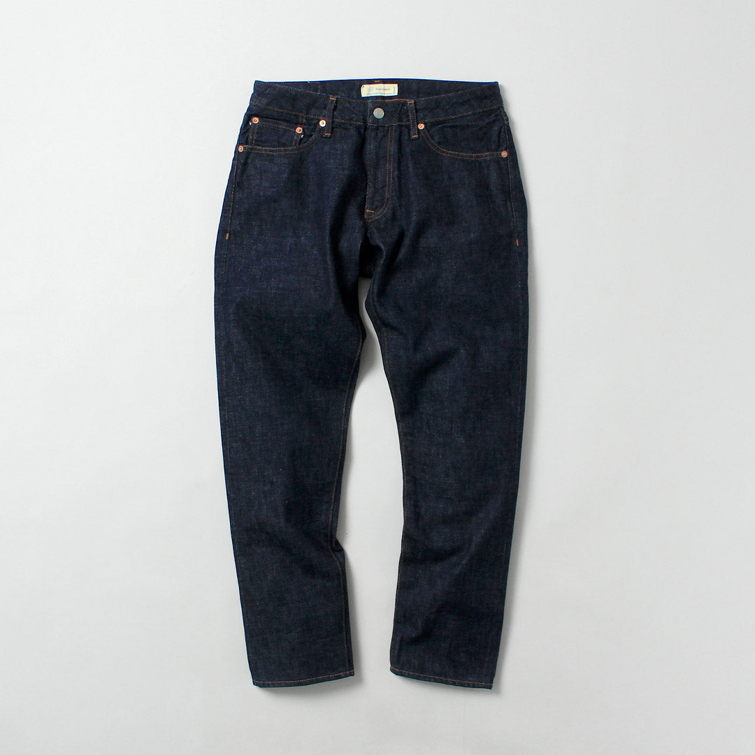 Tela azul / Jeans 5P cónicos semianchos de 13 oz