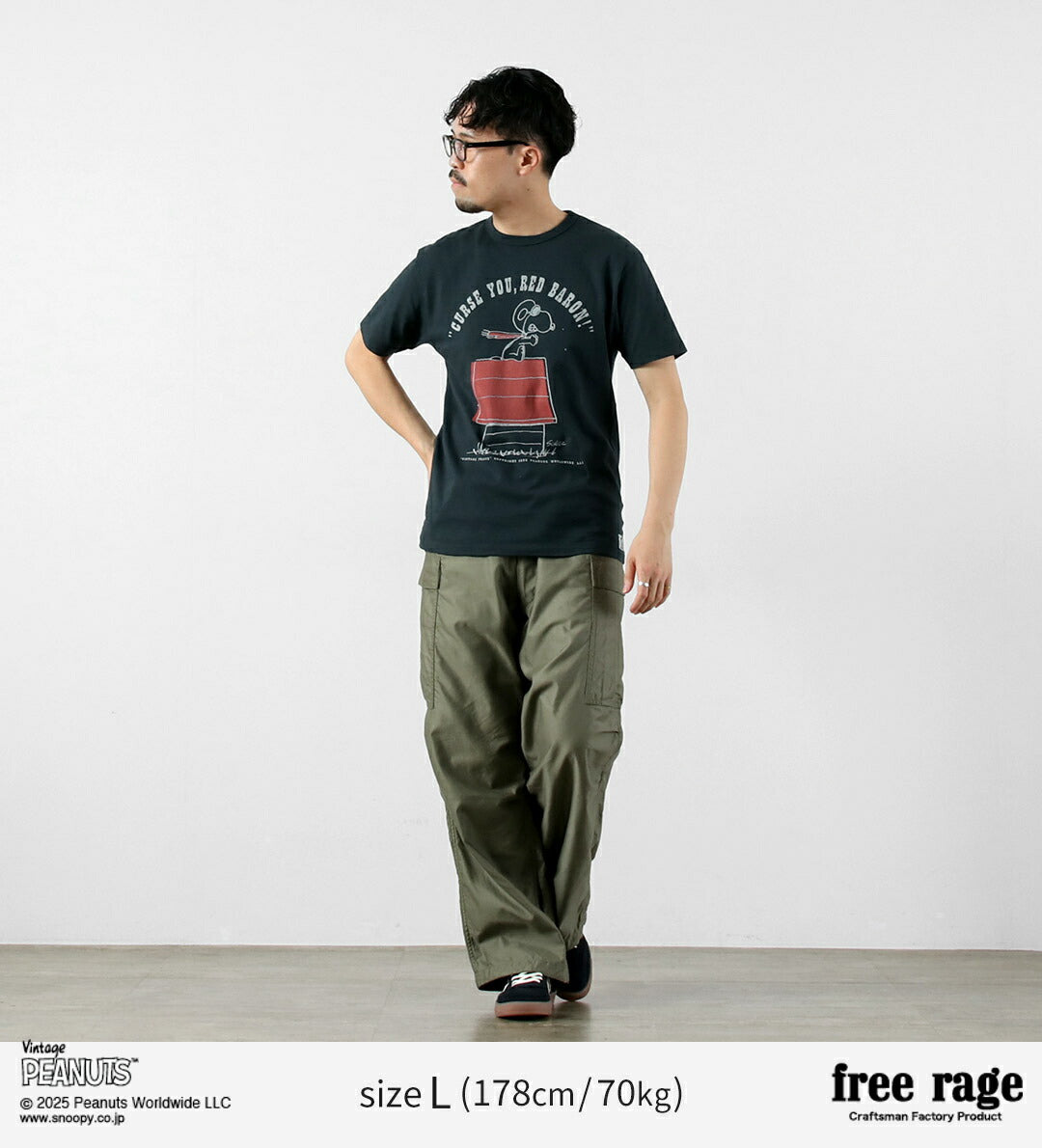 FREE RAGE / PEANUTS×free rage RED BARON Print Recycled Cotton Short Sleeve T-Shirt