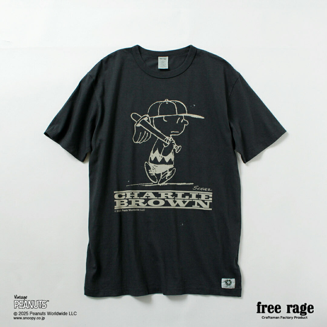 FREE RAGE / PEANUTS×free rage Charlie Brown Print Recycled Cotton Short Sleeve T-Shirt