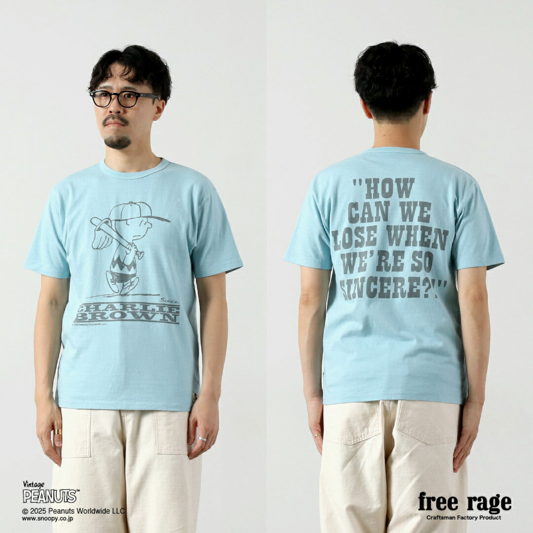 FREE RAGE / PEANUTS×free rage Charlie Brown Print Recycled Cotton Short Sleeve T-Shirt