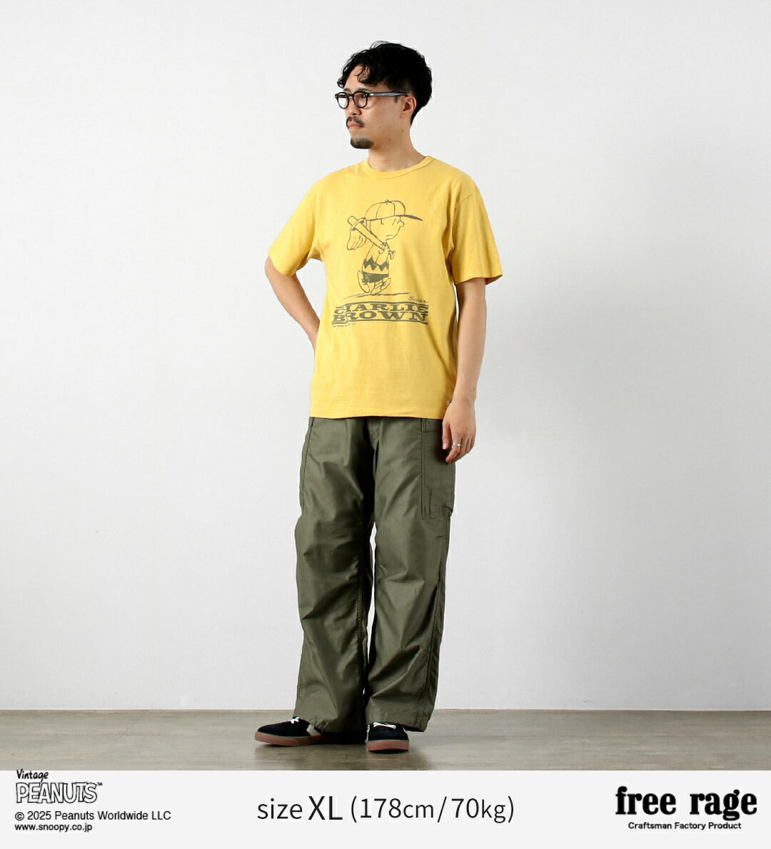 FREE RAGE / PEANUTS×free rage Charlie Brown Print Recycled Cotton Short Sleeve T-Shirt