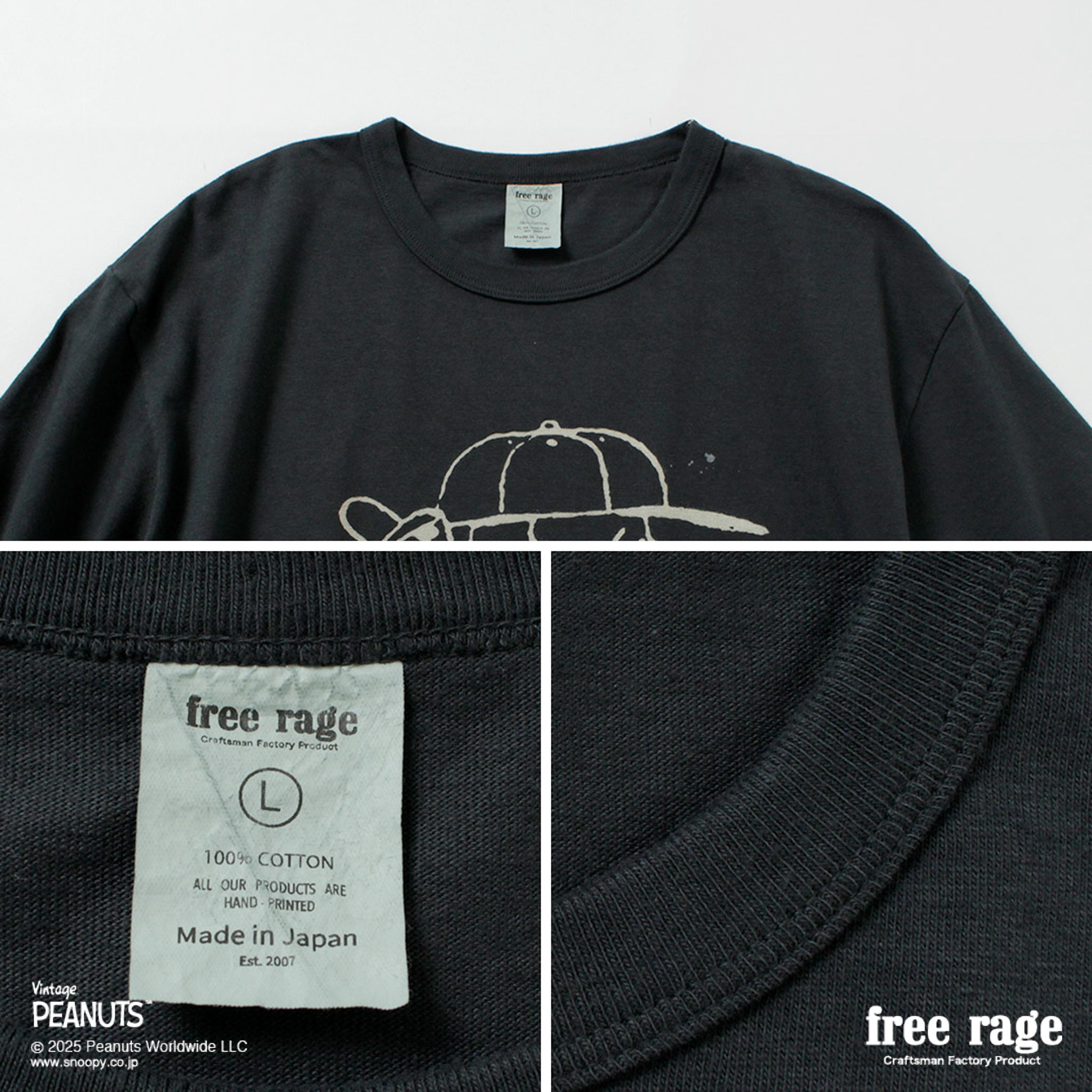 FREE RAGE / PEANUTS×free rage Charlie Brown Print Recycled Cotton Short Sleeve T-Shirt
