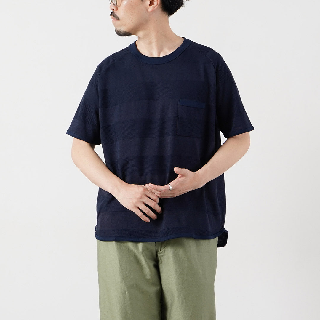 RE MADE IN TOKYO JAPAN / COOLMAX Jacquard Striped Knit T-Shirt