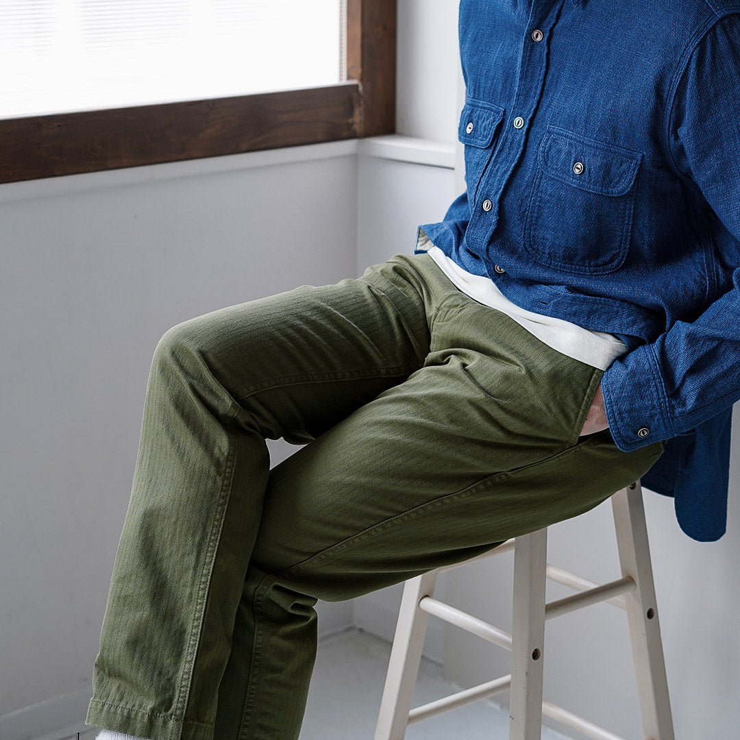 Blue refabric / Herringbone Wide Tapered Vintage Trousers