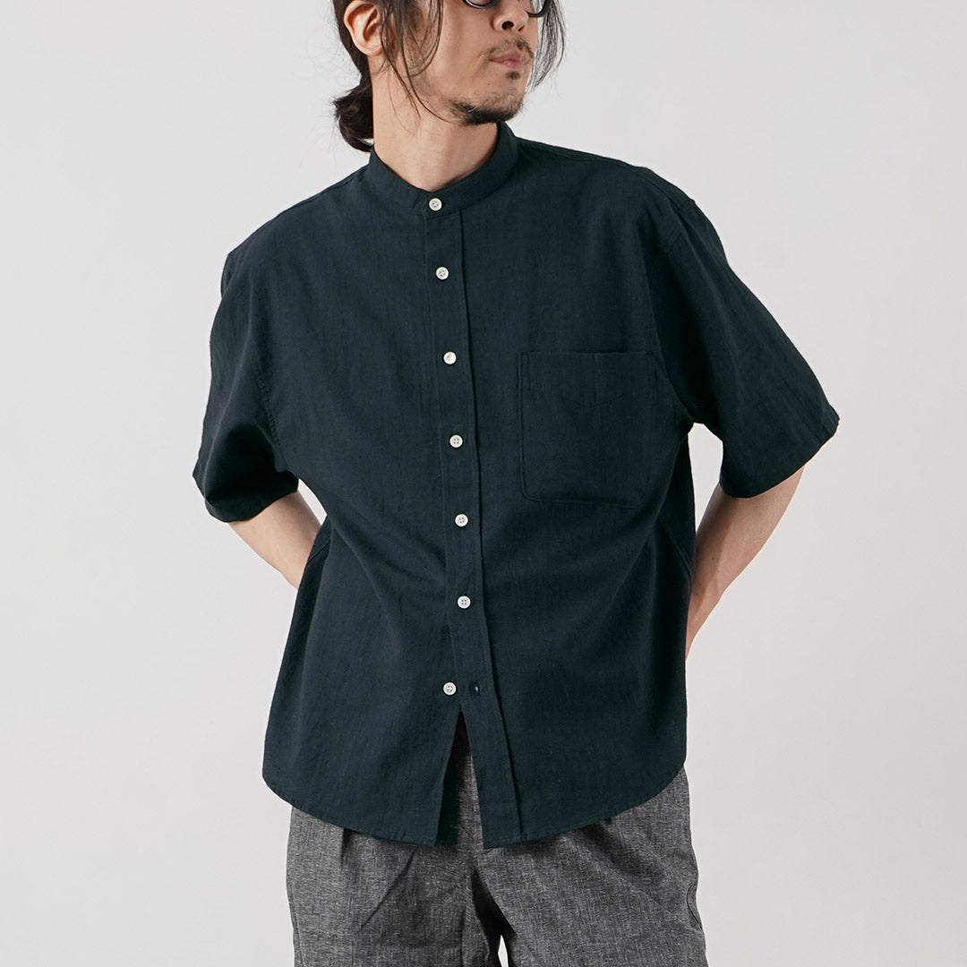 KEMA DESIGNS / Camisa con cuello mao de media manga de cáñamo/algodón orgánico