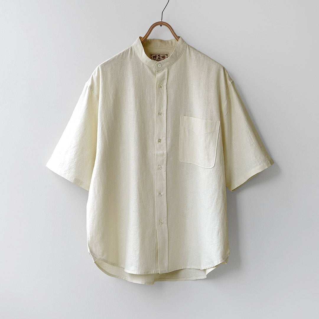KEMA DESIGNS / Camisa con cuello mao de media manga de cáñamo/algodón orgánico