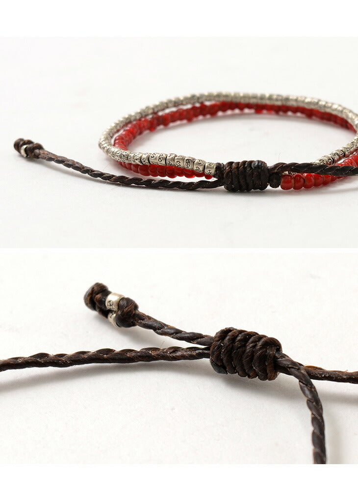 Bracelet à cordon ciré de Phadua / deux brins (cœur blanc / argent)