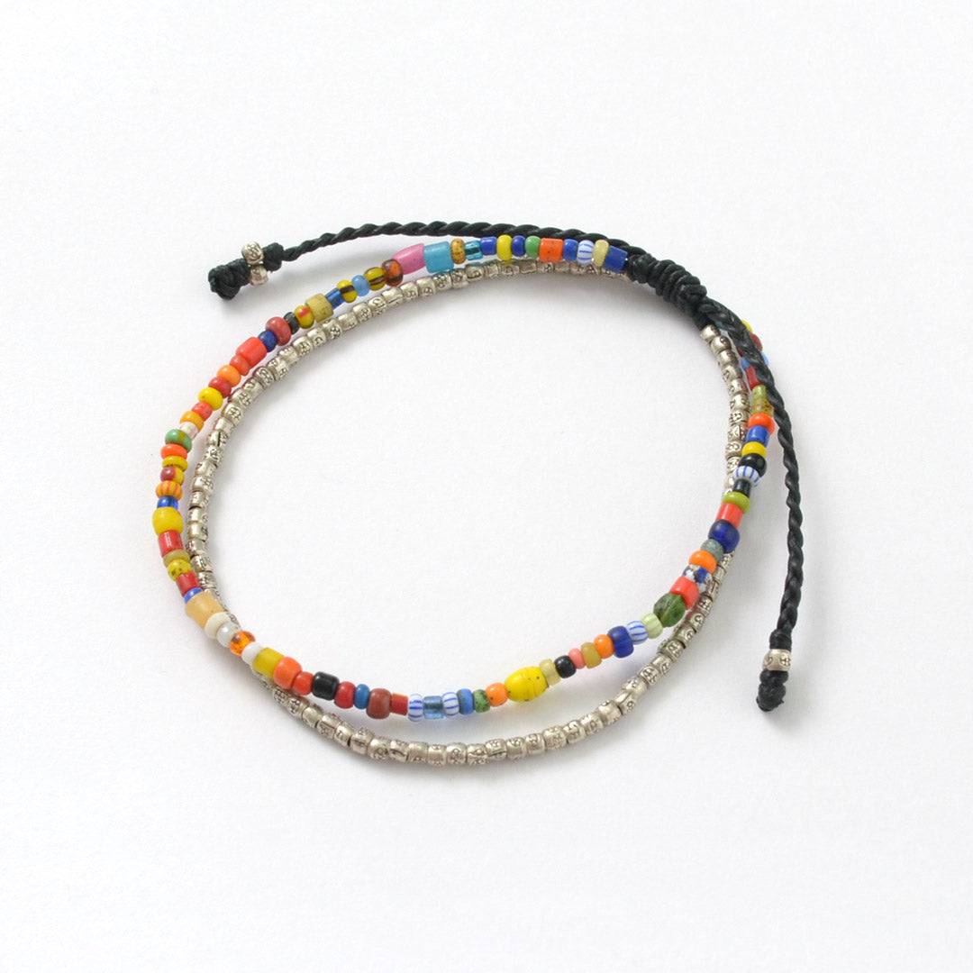 PHADUA / Bracelet de cheville en perles africaines avec cordon ciré à 2 brins