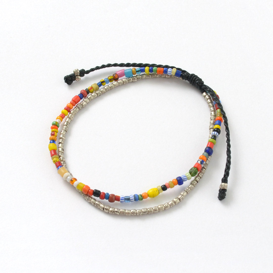 PHADUA / Bracelet de cheville en perles africaines avec cordon ciré à 2 brins