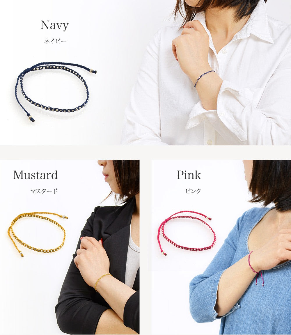 Pulsera de cordón muesca con cuentas de cuentas de plata de plata / Karen
