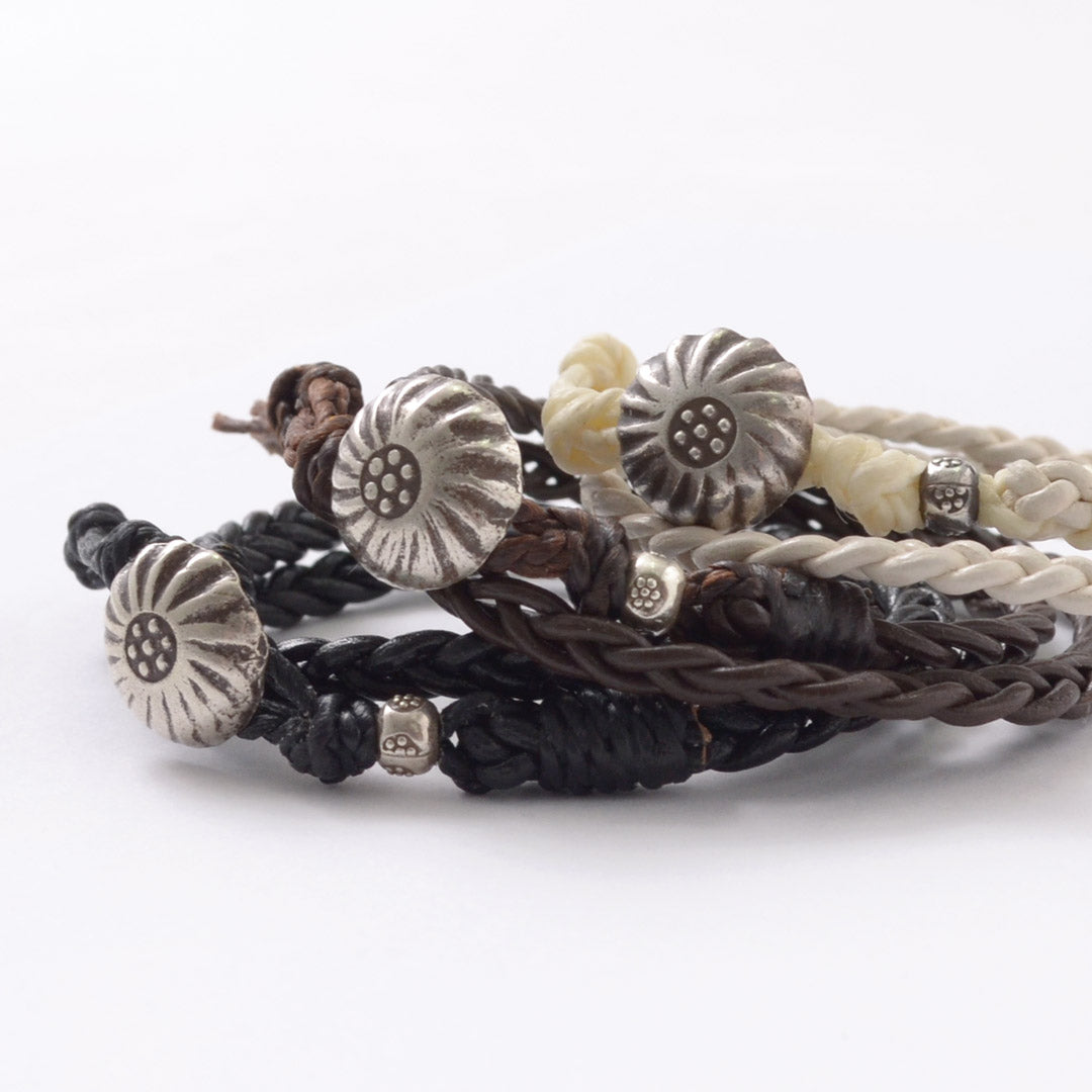 Phadua / brazalete de cuero de 1.5 mm trenzado 2 envoltura