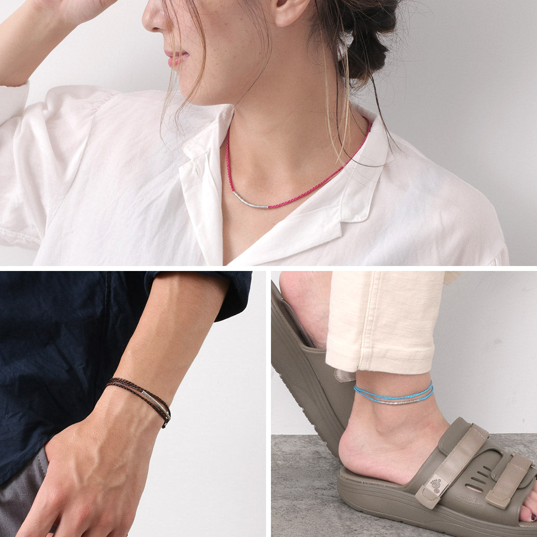 Phadua / cera Cord Karen Tube de plata / brazalete / collar