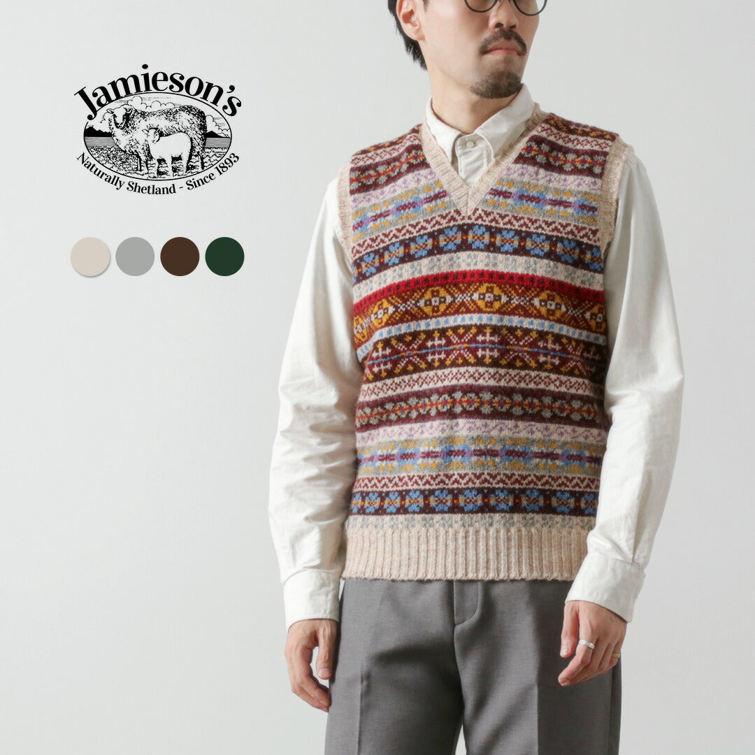 JAMIESONS / Gilet Col V Fair Isle
