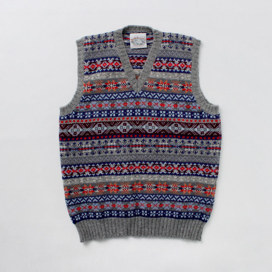 JAMIESONS / Gilet Col V Fair Isle