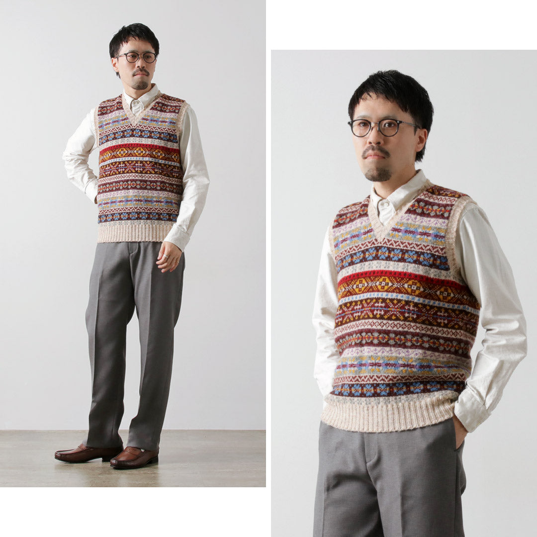 JAMIESONS / Gilet Col V Fair Isle