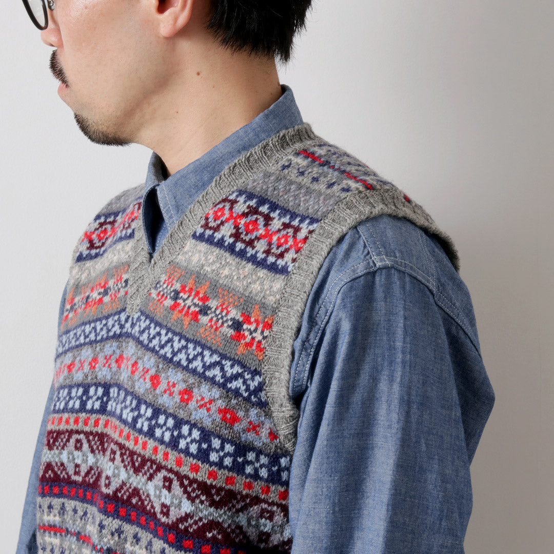 JAMIESONS / Gilet Col V Fair Isle