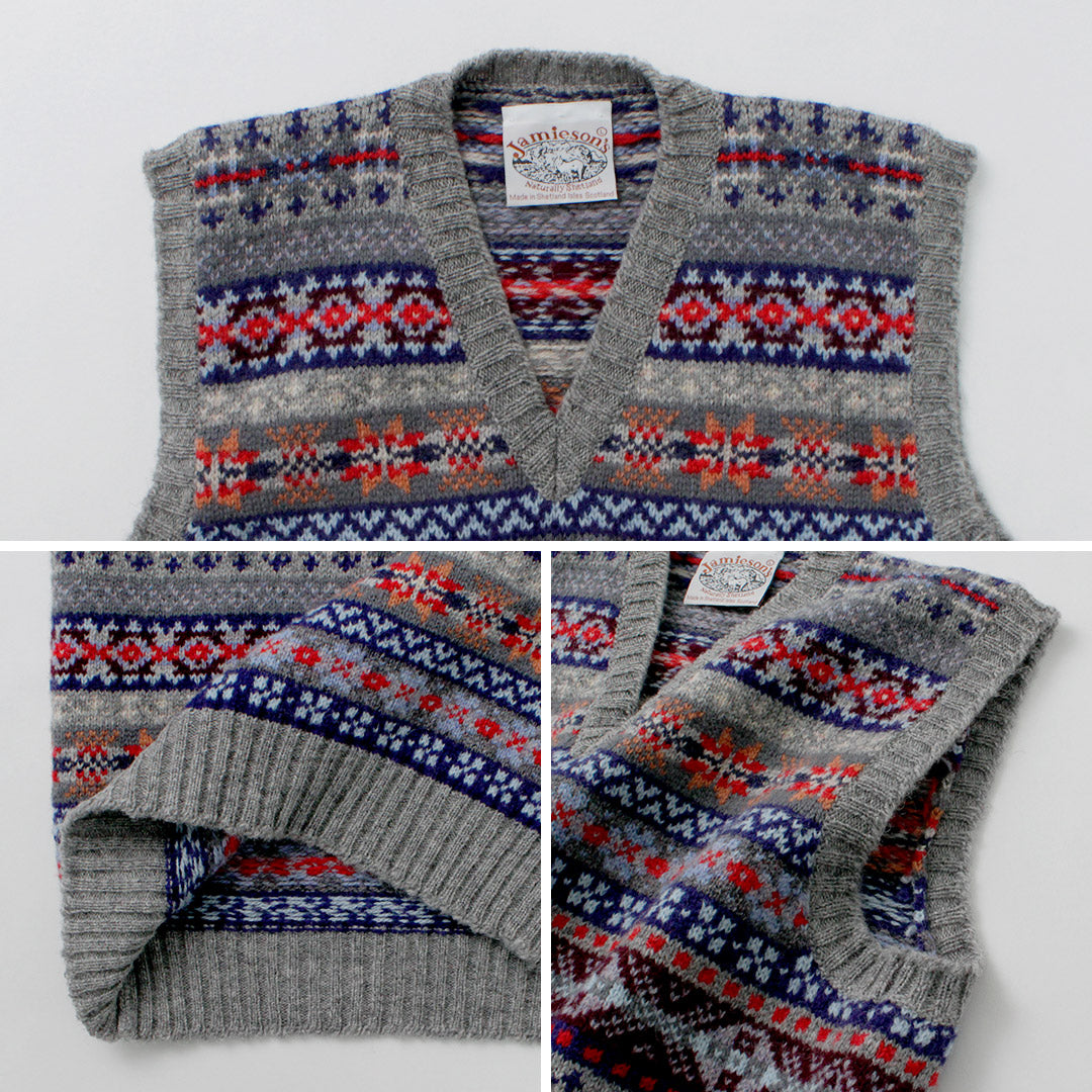 JAMIESONS / Gilet Col V Fair Isle