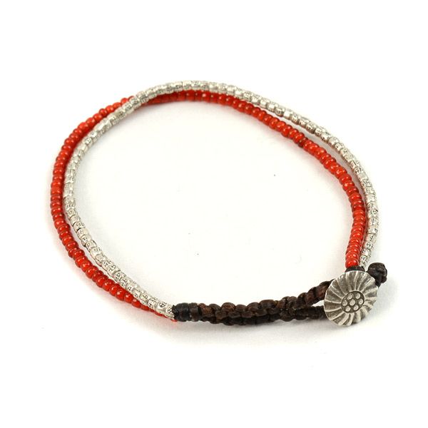 Phadua / Karen Silver Beads White Heart Doble Cord Anklet
