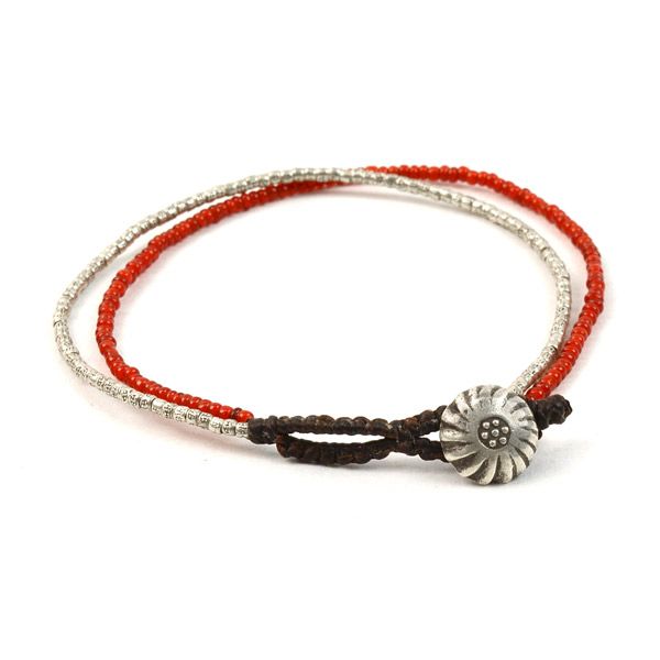 Phadua / Karen Silver Beads White Heart Doble Cord Anklet