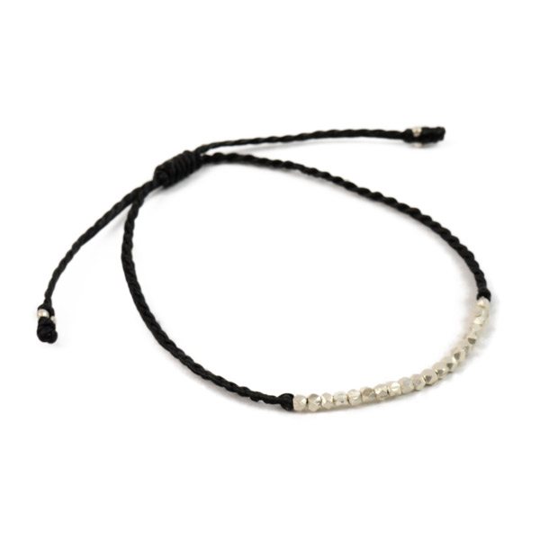 Phadua / Karen Silver Bead Wax Cord tobillera