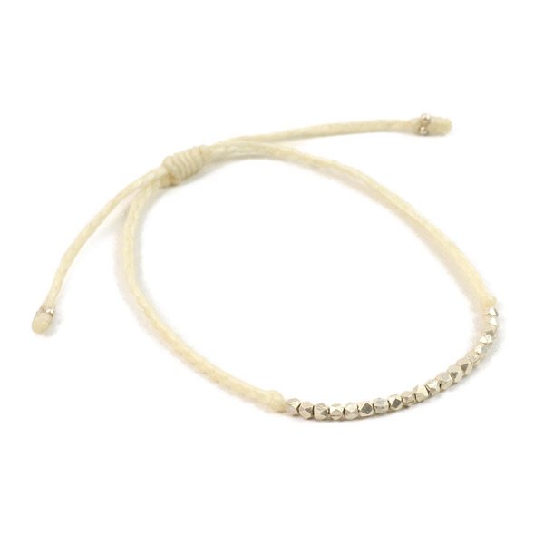 Phadua / Karen Silver Bead Wax Cord tobillera