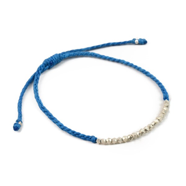 Phadua / Karen Silver Bead Wax Cord tobillera