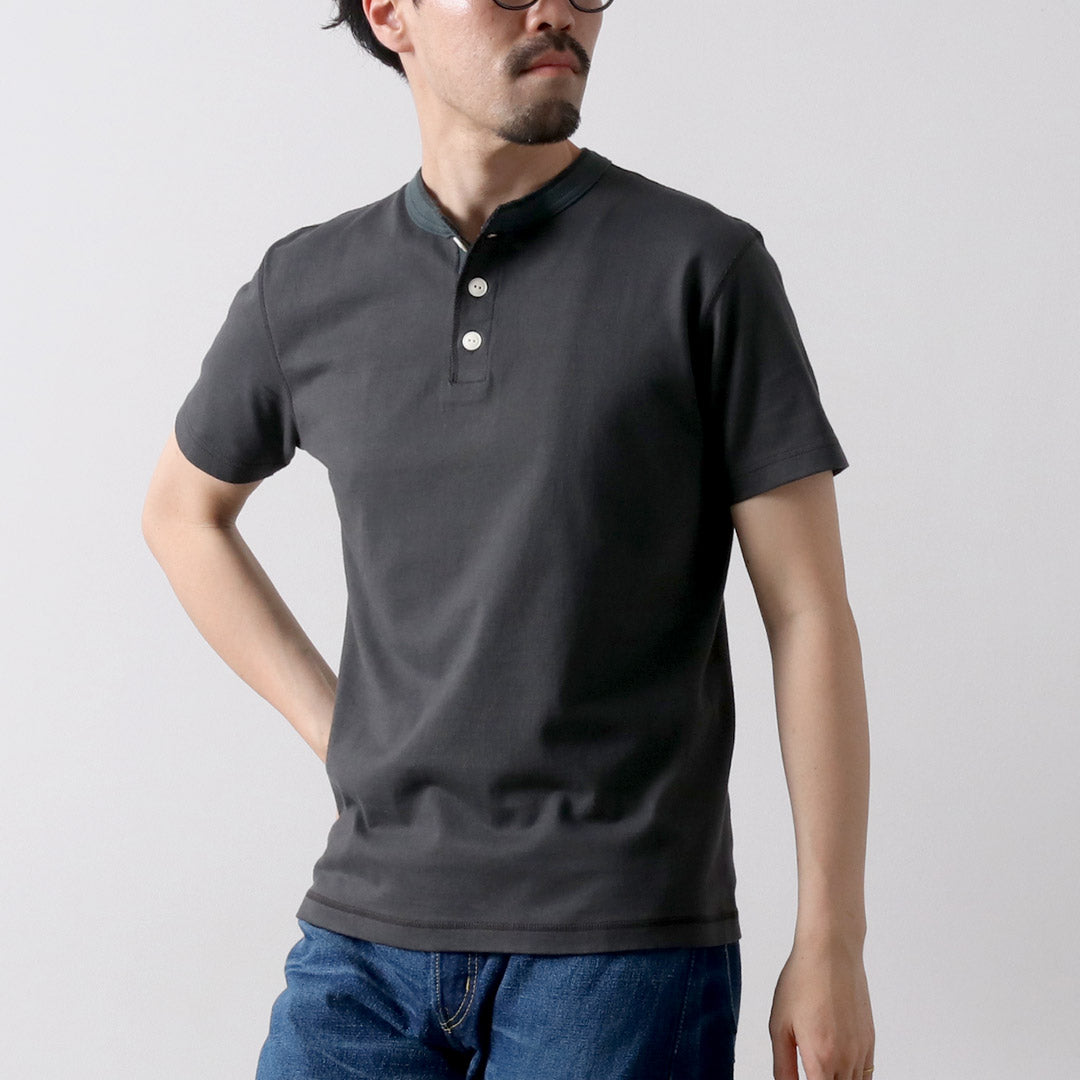 BARNS / COZUN T-shirt à manches courtes en tricot à col Henry