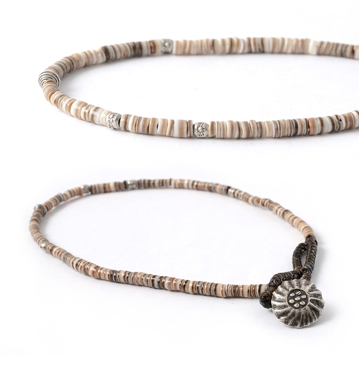 PHADUA / Brown Shell Beads Wax Cord Anklet