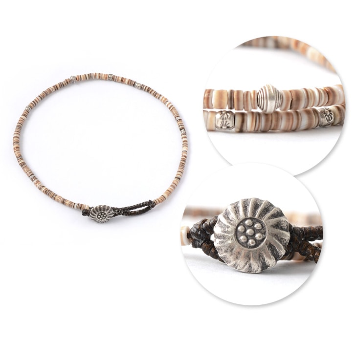 PHADUA / Brown Shell Beads Wax Cord Anklet