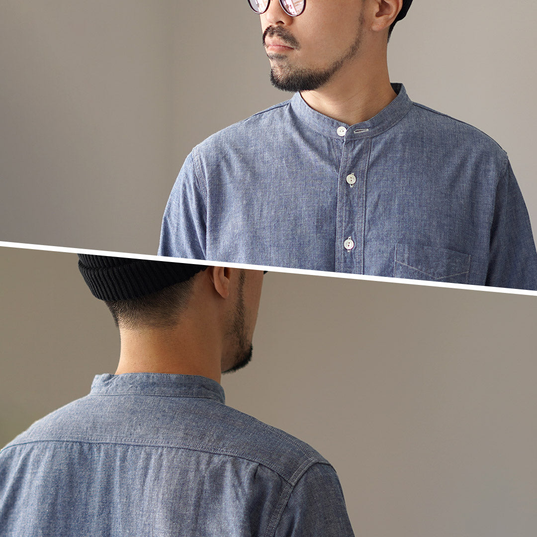 FOB FACTORY / F3428 셀비지 샴브레이 밴드 칼라 셔츠