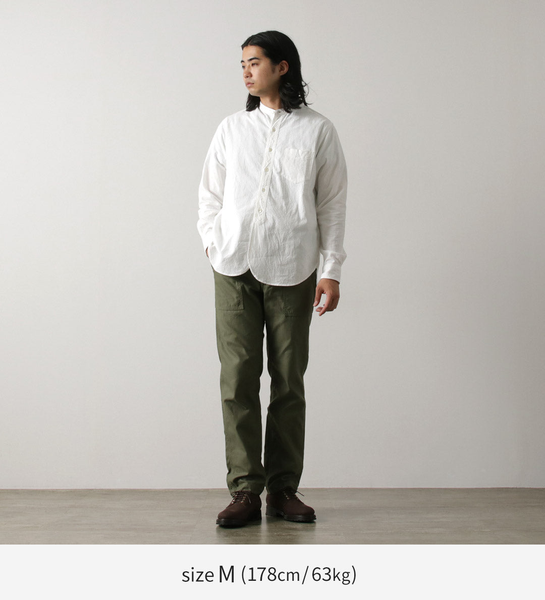 FOB FACTORY / F3429 Long Sleeve Band Collar Ox Shirt