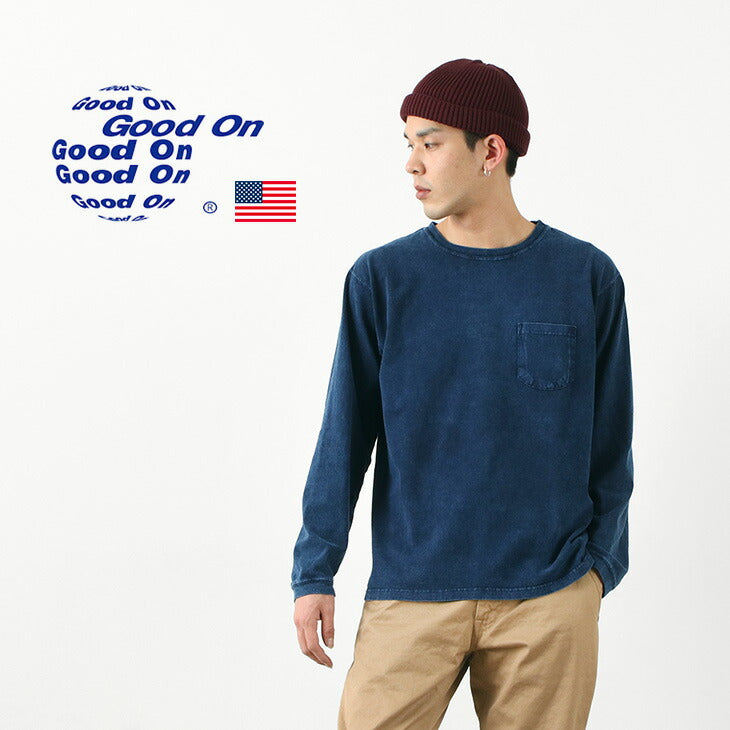 GOOD ON / T-shirt indigo à manches longues et col rond avec poche