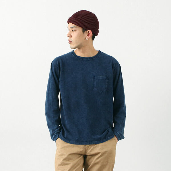 GOOD ON / Indigo Long Sleeve Pocket Crew Neck Tee