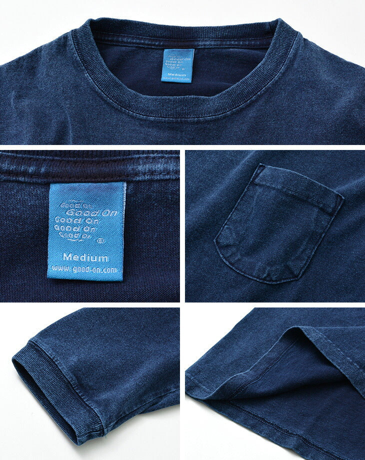 GOOD ON / T-shirt indigo à manches longues et col rond avec poche