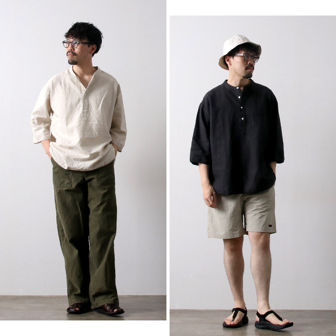 KEMA DESIGNS / Linen Cotton Cloth Henry Neck T-Shirt
