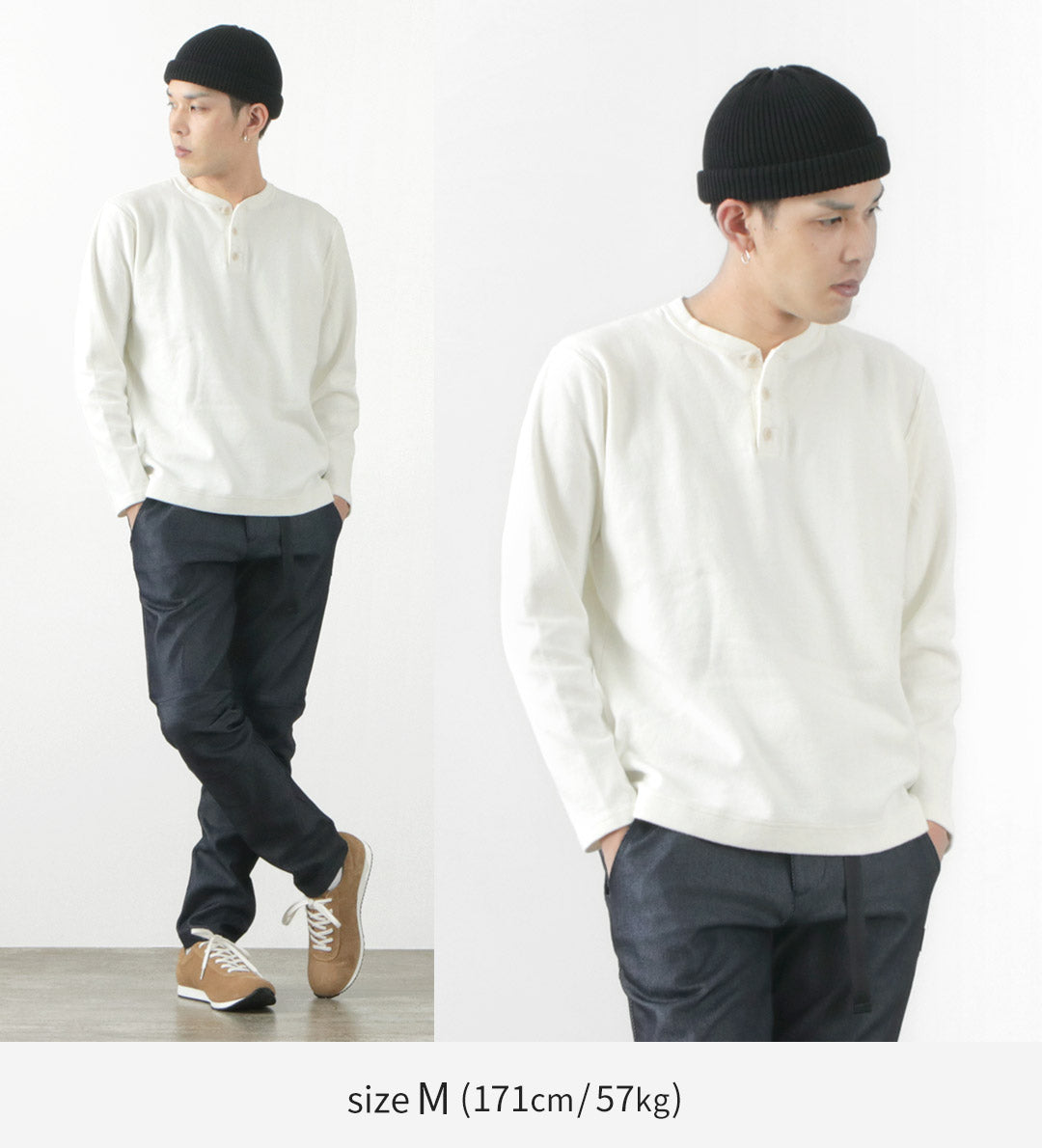 BARNS / Spun Milled Henley Neck Long Sleeve T-Shirt