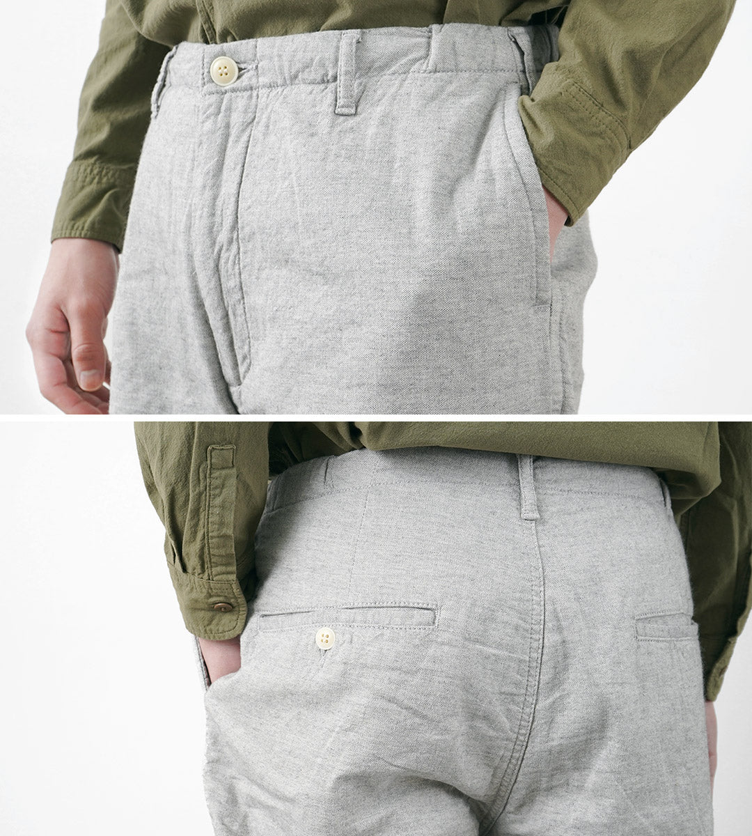 FOB FACTORY / F0513 Pantalón cambray de tejido doble de lino y algodón