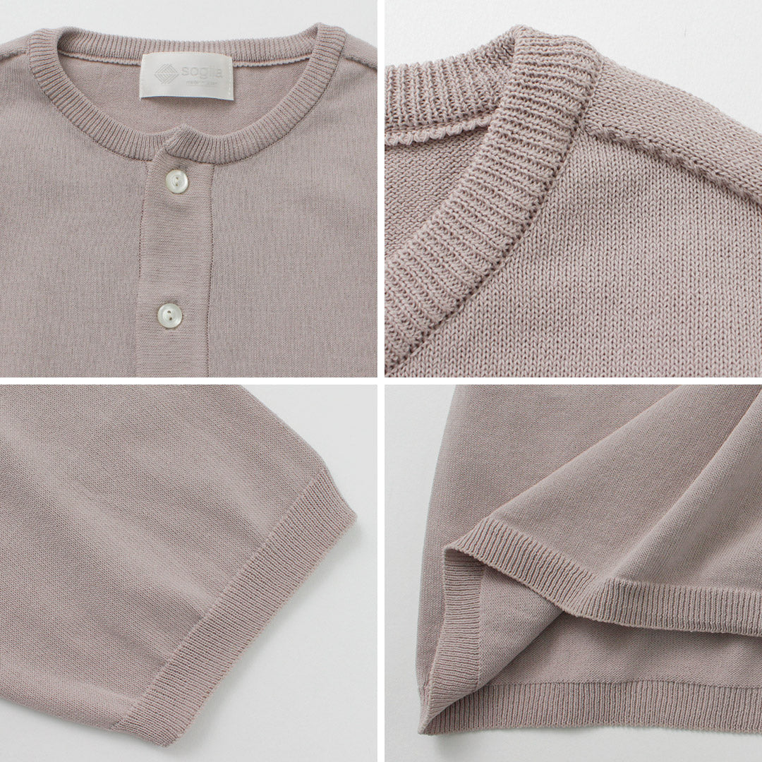 SOGLIA / Cotton Fitted Seamless Henry Neck Knit Tee