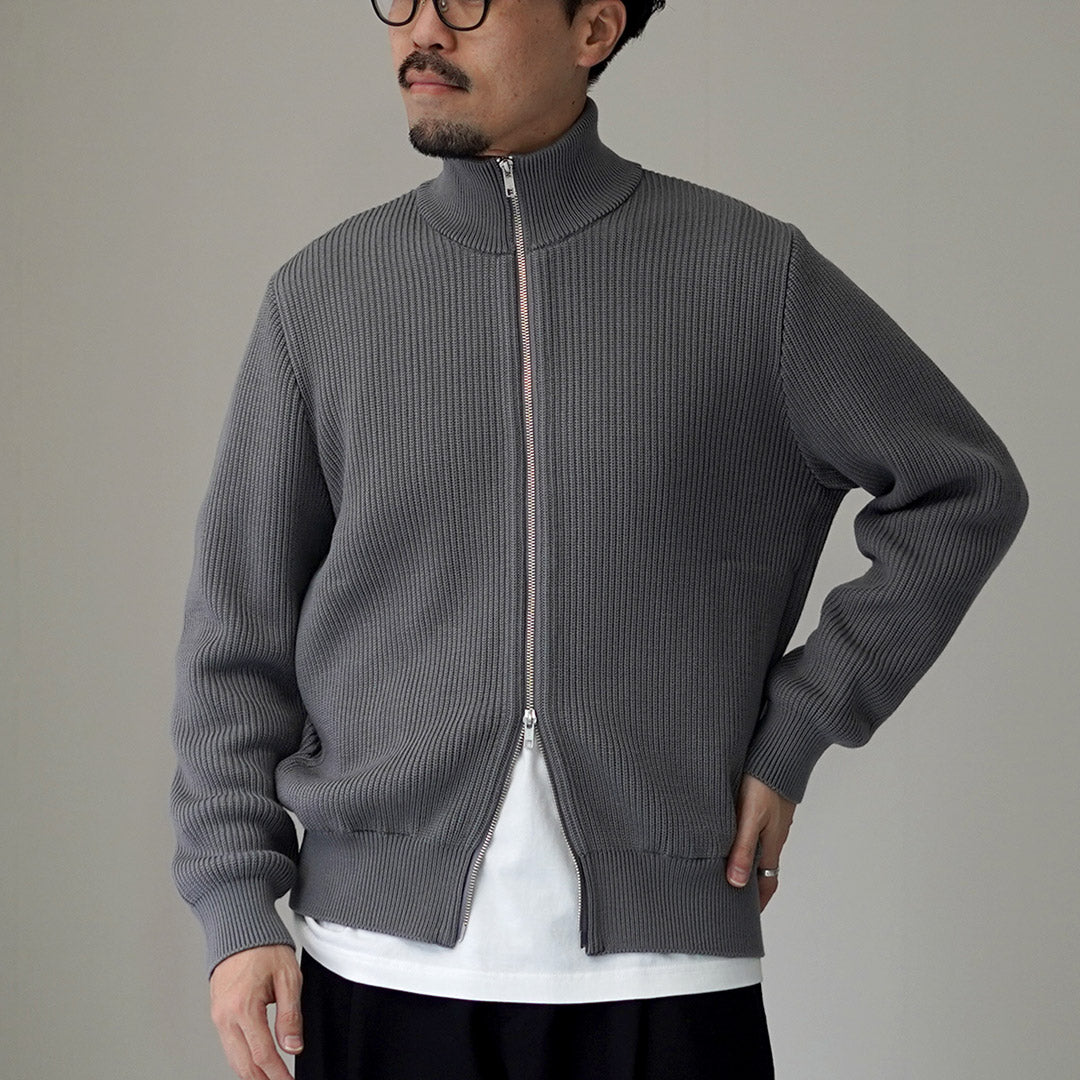YONETOMI NEW BASIC / Blouson en maille côtelée de laine extra fine