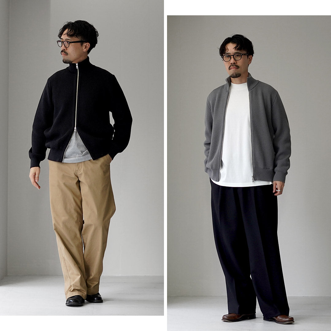 YONETOMI NEW BASIC / Blouson en maille côtelée de laine extra fine