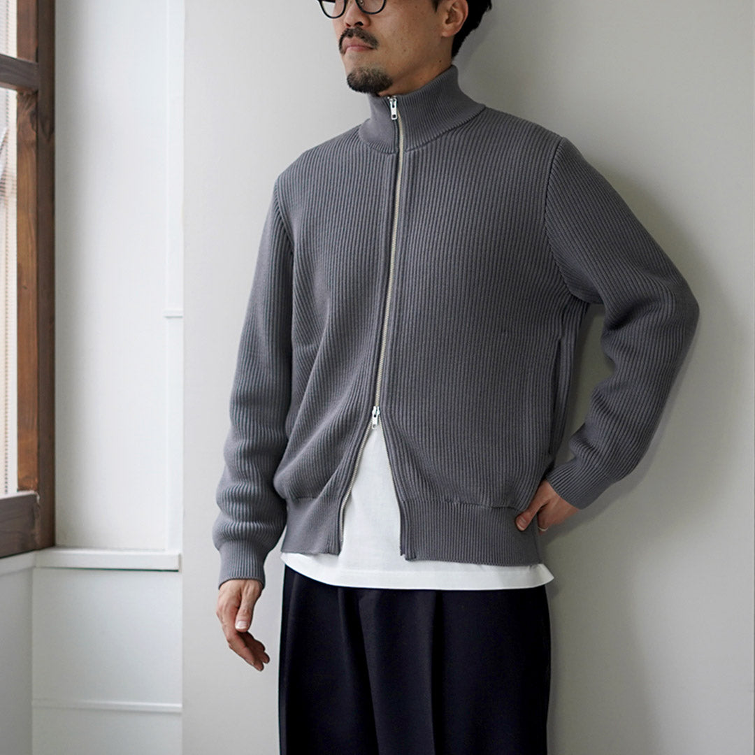 YONETOMI NEW BASIC / Blouson en maille côtelée de laine extra fine