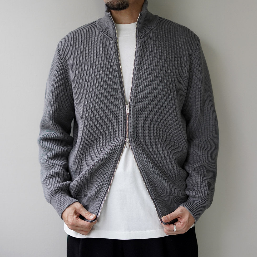 YONETOMI NEW BASIC / Blouson en maille côtelée de laine extra fine