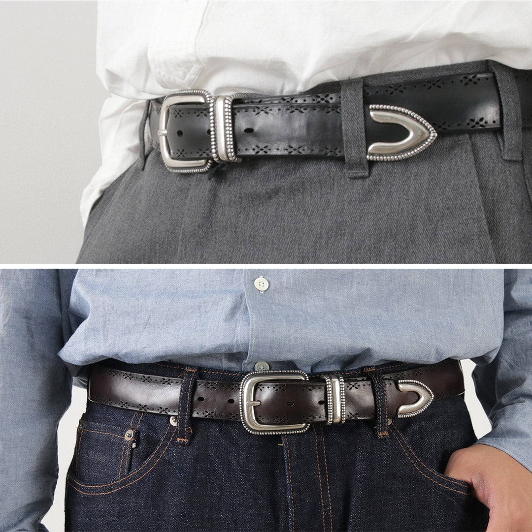 ORCIANI / Bull 메탈 팁이 있는 소프트 펀치 가죽 벨트